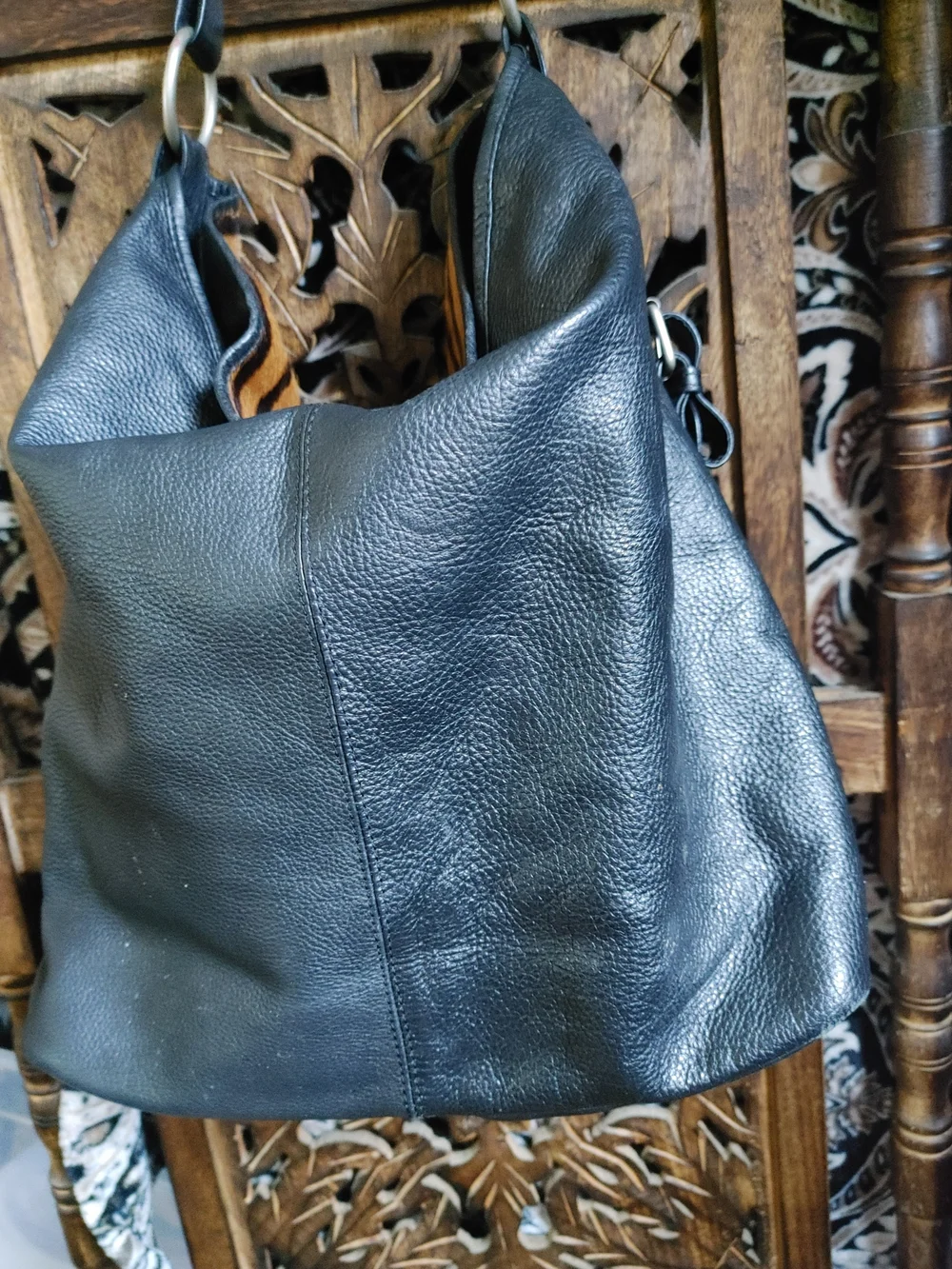 Purse In Tiger Print Fur Hide Tote Bag Heavy Black Leather